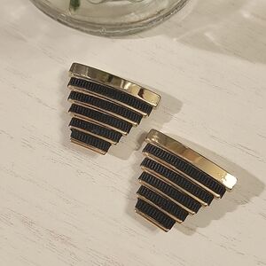 Vintage Bluette Made in France Black & Gold Art Deco Shoe Clips